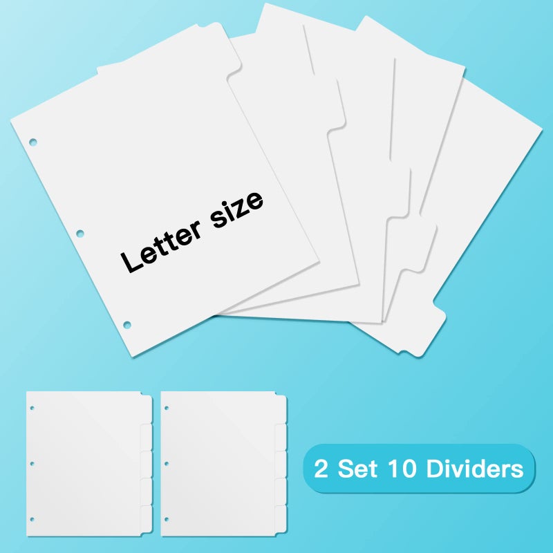 Homakover 3 Ring Binder Dividers with 5 Tabs, Write & Erase Plastic Binder Dividers Durable 3 Hole Punch Dividers Letter-Size 1/5 Cut Big Tabs Dividers, 2 Set, 10 Dividers Total - Image 2
